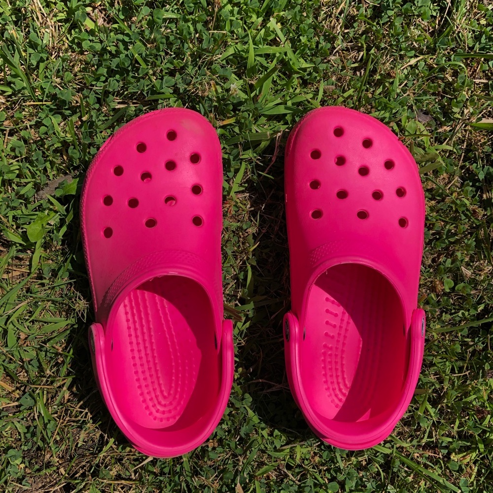 Bright pink crocs!